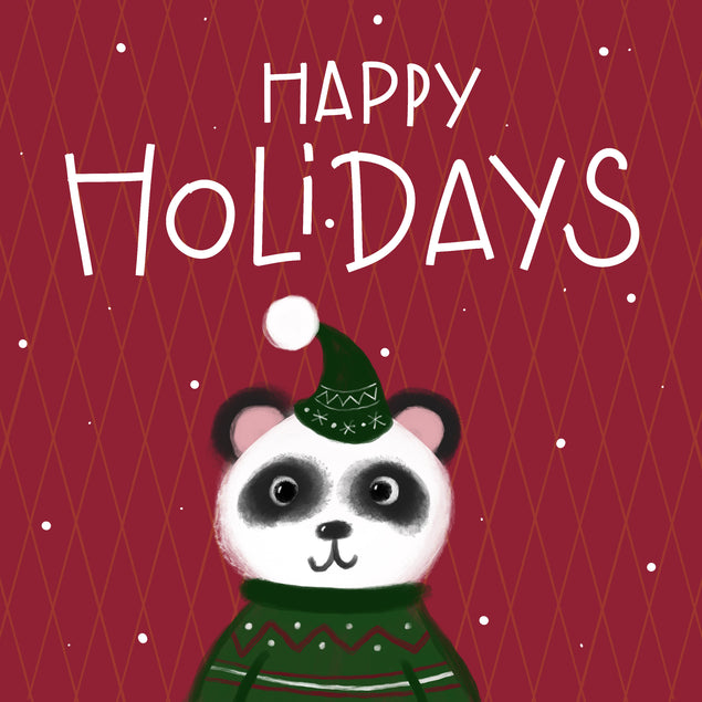 Happy Holidays Cute Panda Wearing A Hat