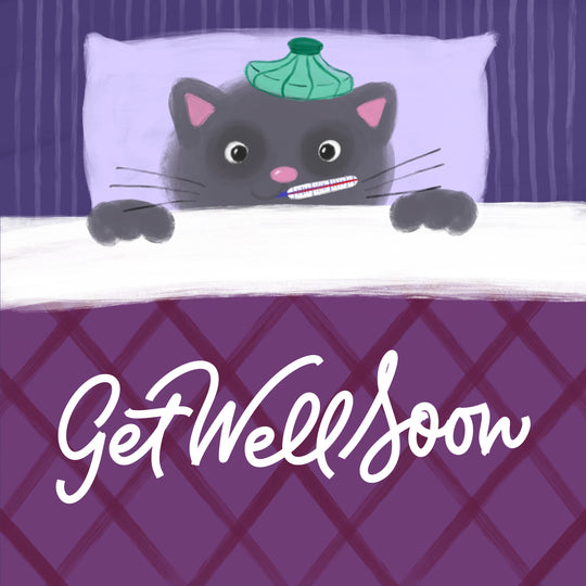Get Well Soon Cute Cat Lying In Bed