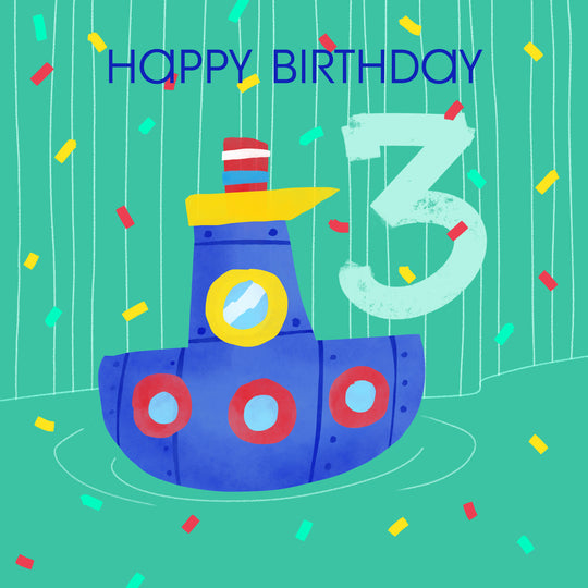 Cute Little Boat Happy 3rd Birthday