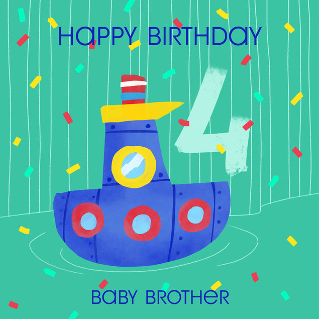 Cute Little Boat Happy 4th Birthday Brother