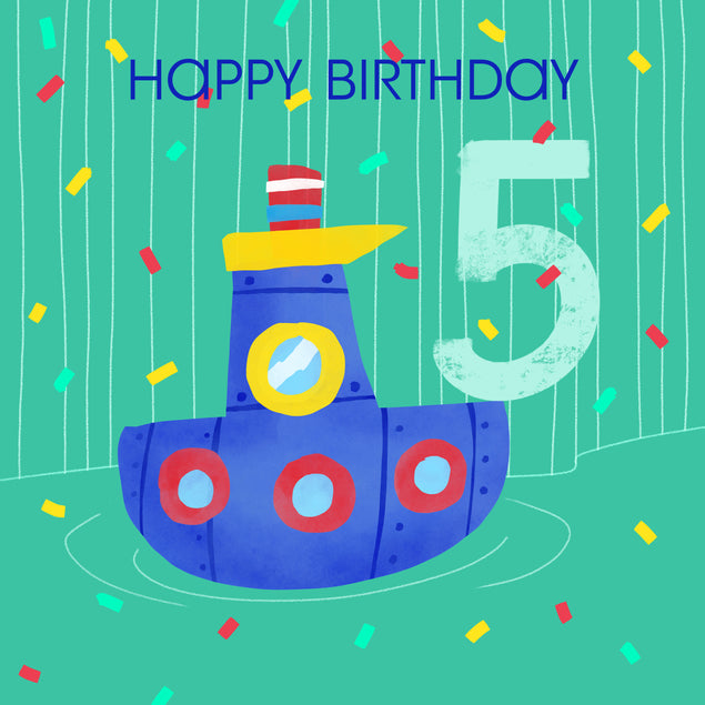 Cute Little Boat Happy 5th Birthday