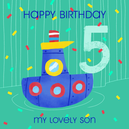 Cute Little Boat Happy 5th Birthday Son