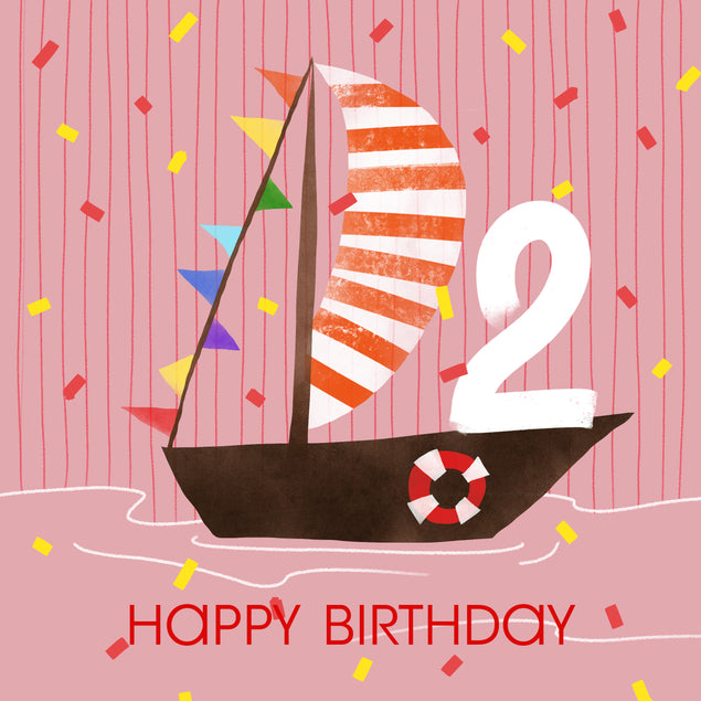 Cute Little Boat In Pink Happy 2nd Birthday