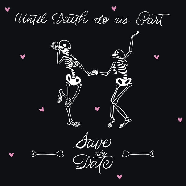 Black Background Skeleton Couple Wedding Invitation