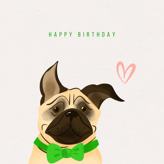 Pug In A Green Bow Happy Birthday