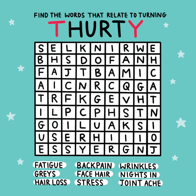 Happy 30th Birthday Find The WordsCard Style_Funny