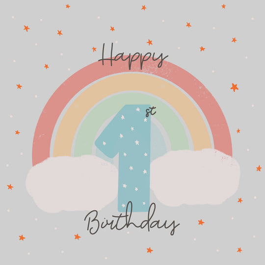 Happy 1st Birthday Rainbow And Clouds Card