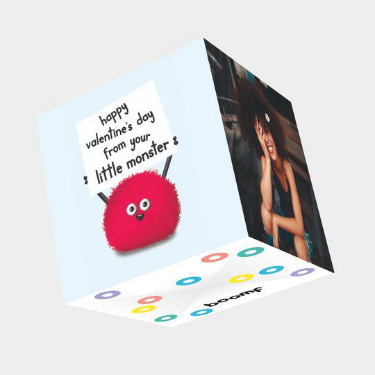 Happy Valentine's Day From Your Little Monster Bomb 3D Cube Card
