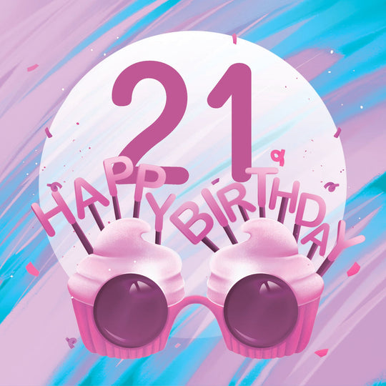 Happy 21st Birthday Cupcake Glasses Card