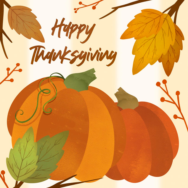 Happy Thanksgiving Orange Pumpkins And Leaves