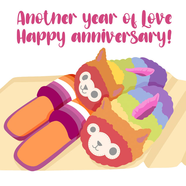 Happy Anniversary Rainbow Alpaca Slippers