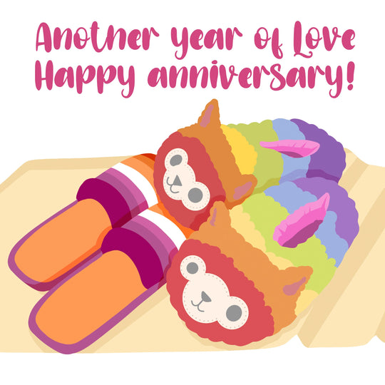 Happy Anniversary Rainbow Alpaca Slippers