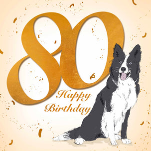 Cute Dog In Gold Happy 80th Birthday