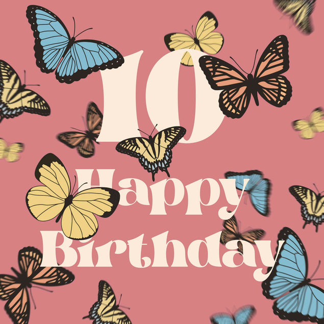 Blue And Yellow Butterflies On A Pink Background Happy 10th Birthday