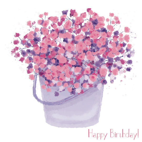 Cute Pink Flowers In A Bucket Happy Birthday