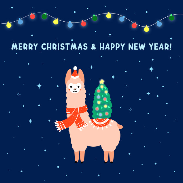 Cute Blue Themed Alpaca Merry Christmas Card Season_Christmas Seo_Alpaca