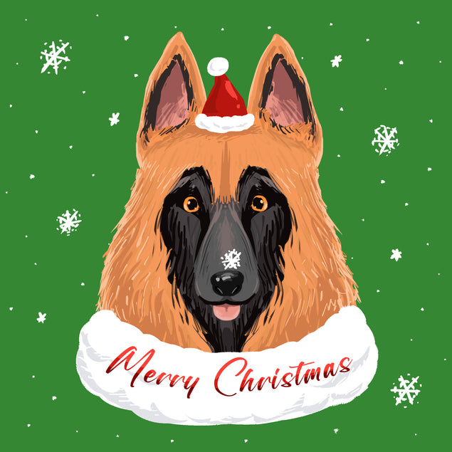 Green Themed Cute German Shepherd Merry Christmas Card Season_Christmas Seo_German Shepherd