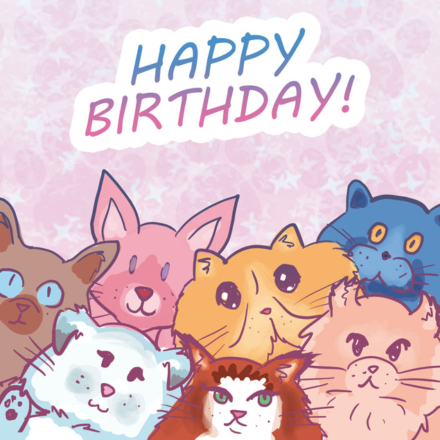 Cartoon Cute Cats Happy Birthday