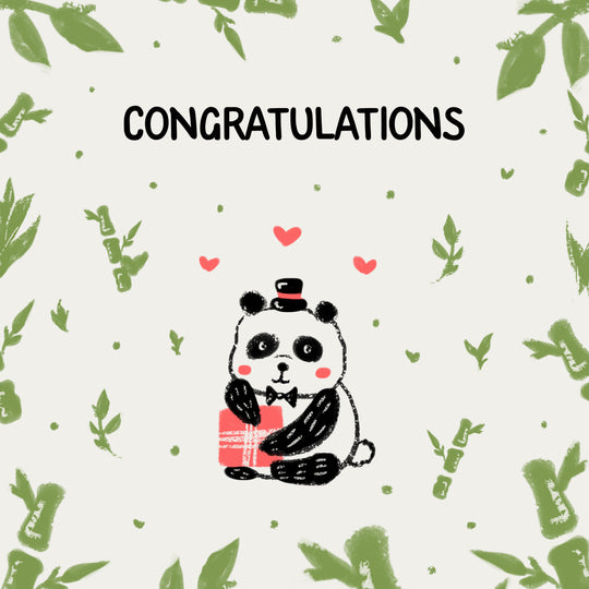 Cute Little Panda With A Gift Congratulations