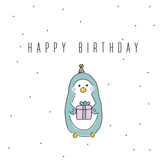 Cute Penguin With Gift Happy Birthday