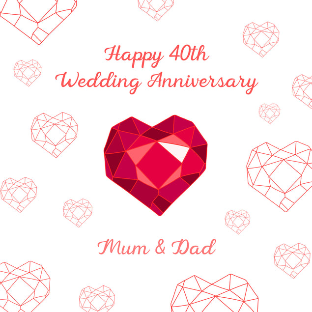 Happy 40th Wedding Anniversary Mum And Dad Ruby Heart
