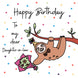 Happy Birthday Daughter-in-law Sloth With A Flower Bouquet Hanging On A Tree