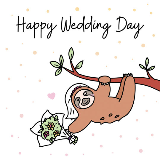 Happy Wedding Day Sloth With A Flower Bouquet Hanging On A Tree