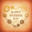 Happy Wedding Day Steampunk Heart And Rings