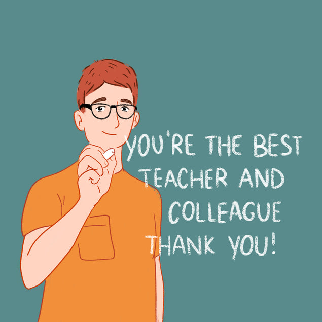 Thank You Teacher And Colleague Guy Writing On A Chalkboard