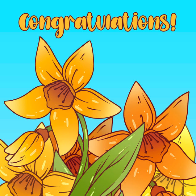 Yellow Cartoon Daffodil Congratulations