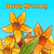 Yellow Cartoon Daffodil Happy Birthday