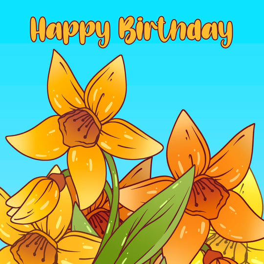 Yellow Cartoon Daffodil Happy Birthday
