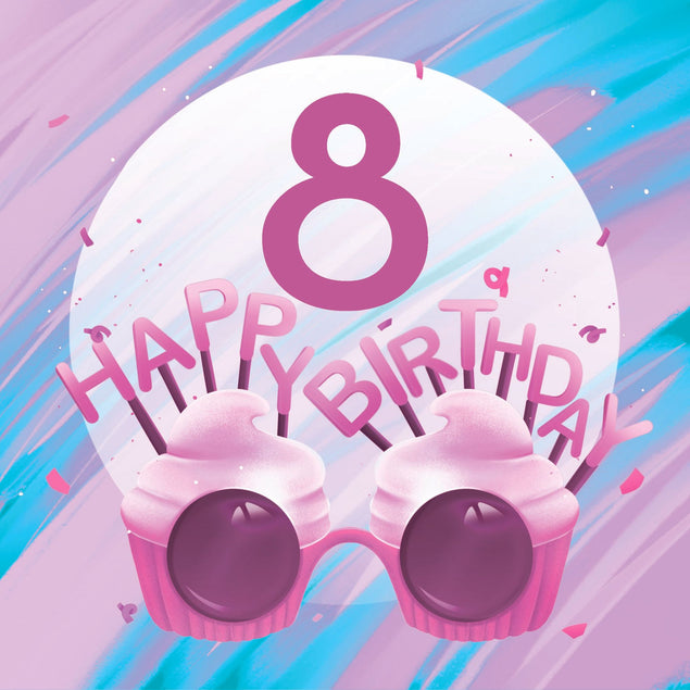 Happy 8th Birthday Cupcake Glasses Card