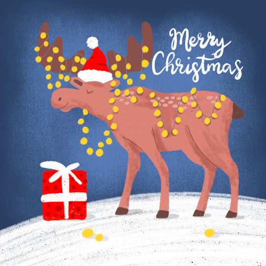 Merry Christmas Moose With A Gift