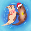 Blue Themed Cute Otters Merry Christmas Card Season_Christmas Seo_Otter