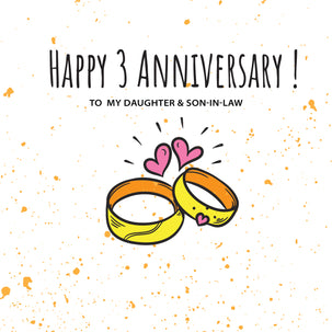 Happy 3rd Wedding Anniversary Daughter And Son-in-law Rings And Pink Hearts
