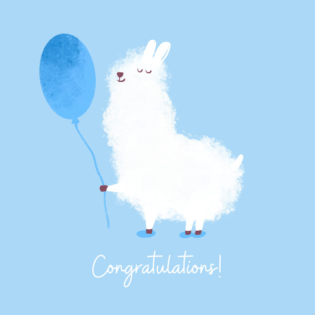 Fluffy Alpaca On A Blue Background Congratulations
