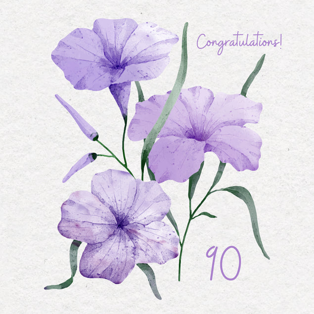 Soft Purple Flowers Happy 90th Birthday