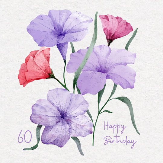 Soft Purple Flowers Happy 60th Birthday
