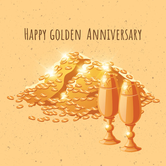 Happy Golden Wedding Anniversary Gold Coins And Cups