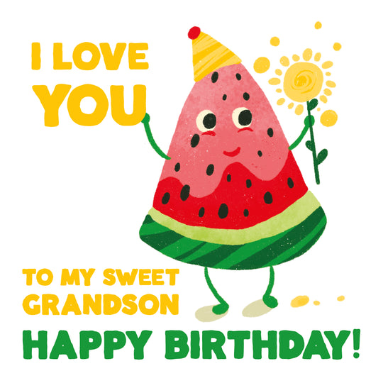 Watermelon With A Flower I Love You Happy Birthday Grandson