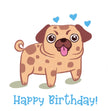 Blue Cute Pug Happy Birthday