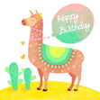 Cute Llama With Balloon Happy Birthday
