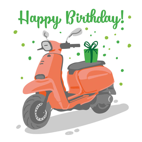 Red Lambretta Scooter With A Gift Happy Birthday