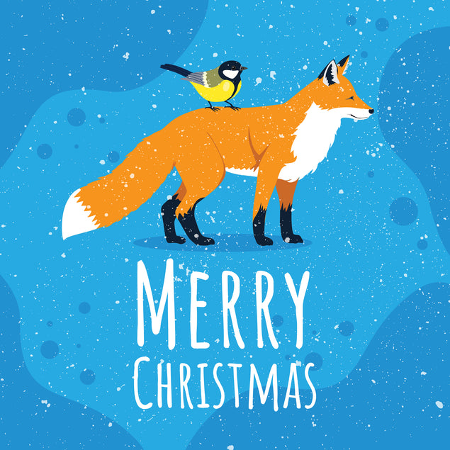 Merry Christmas Cute Fox And Great Tit Card Season_Christmas Seo_Fox