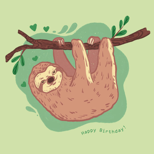 Happy Birthday Sleepy Sloth Hanging On A Tree