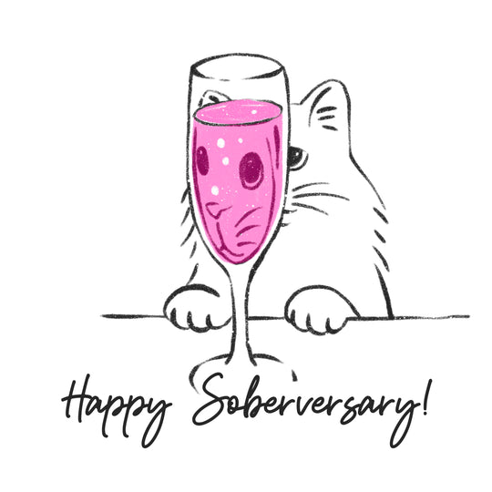 Cute White Cat Happy Soberversary