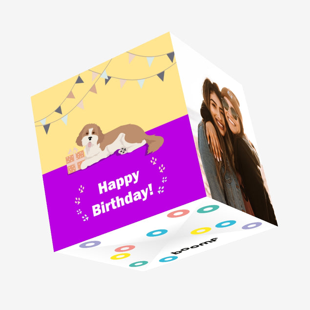 Cute Cavapoo With Gift Happy Birthday Confetti-exploding Greetings Card