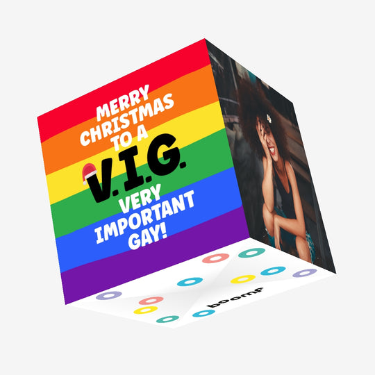 Funny LGBTQ+ Christmas card for the VIG (very important gay) in your life Confetti-exploding Greetings Card