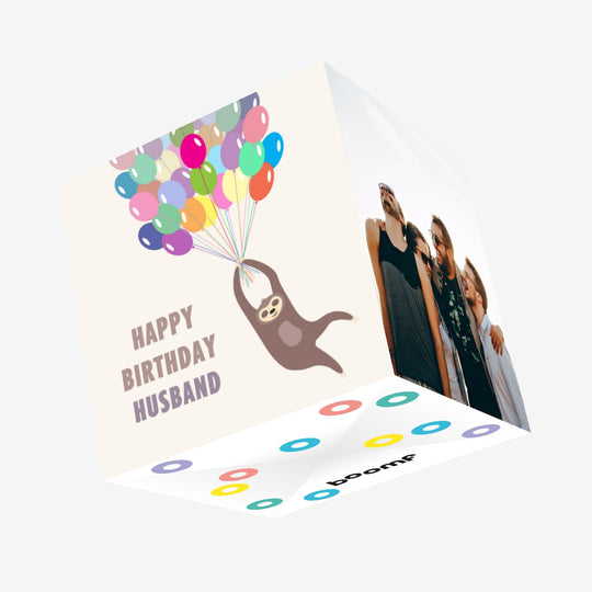 Happy Birthday Husband Sloth And Balloons Confetti-exploding Greetings Card